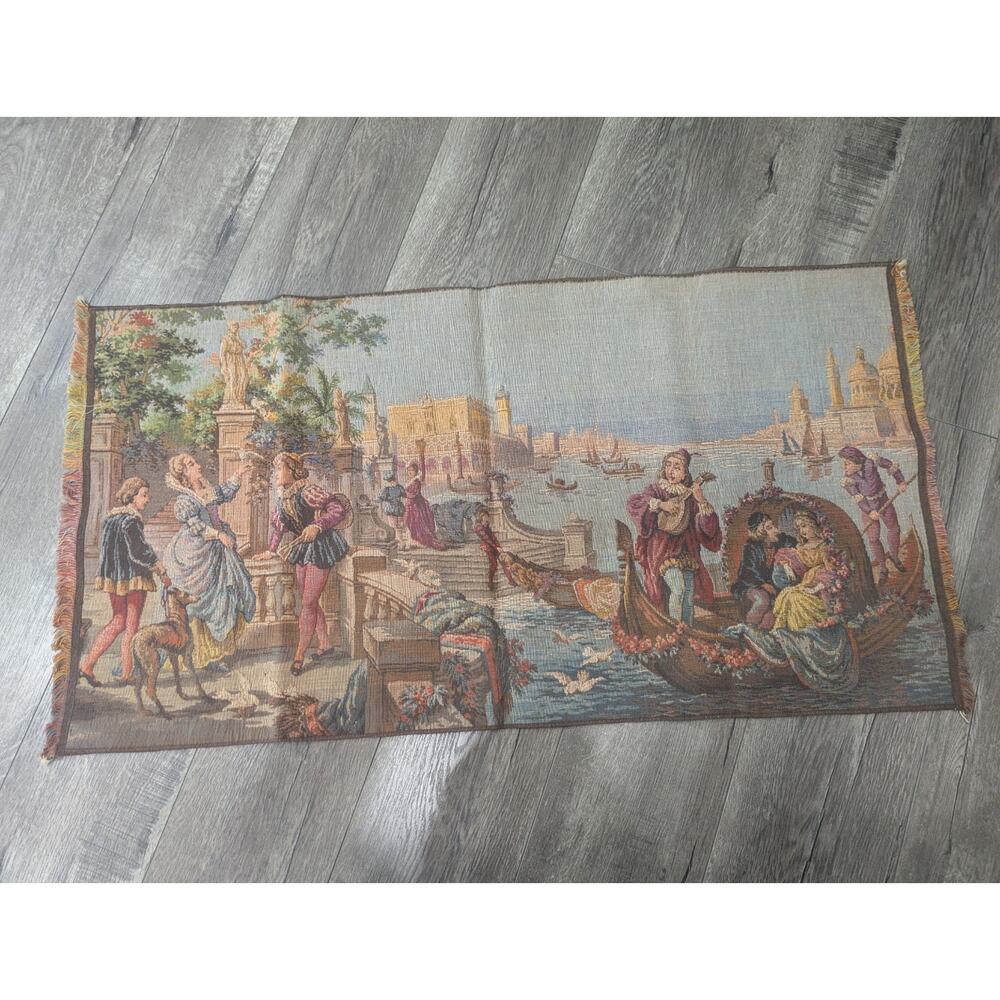 Vintage Belgian Woven Tapestry Venice Canal Gondola Scene Made in Belgium 36x36